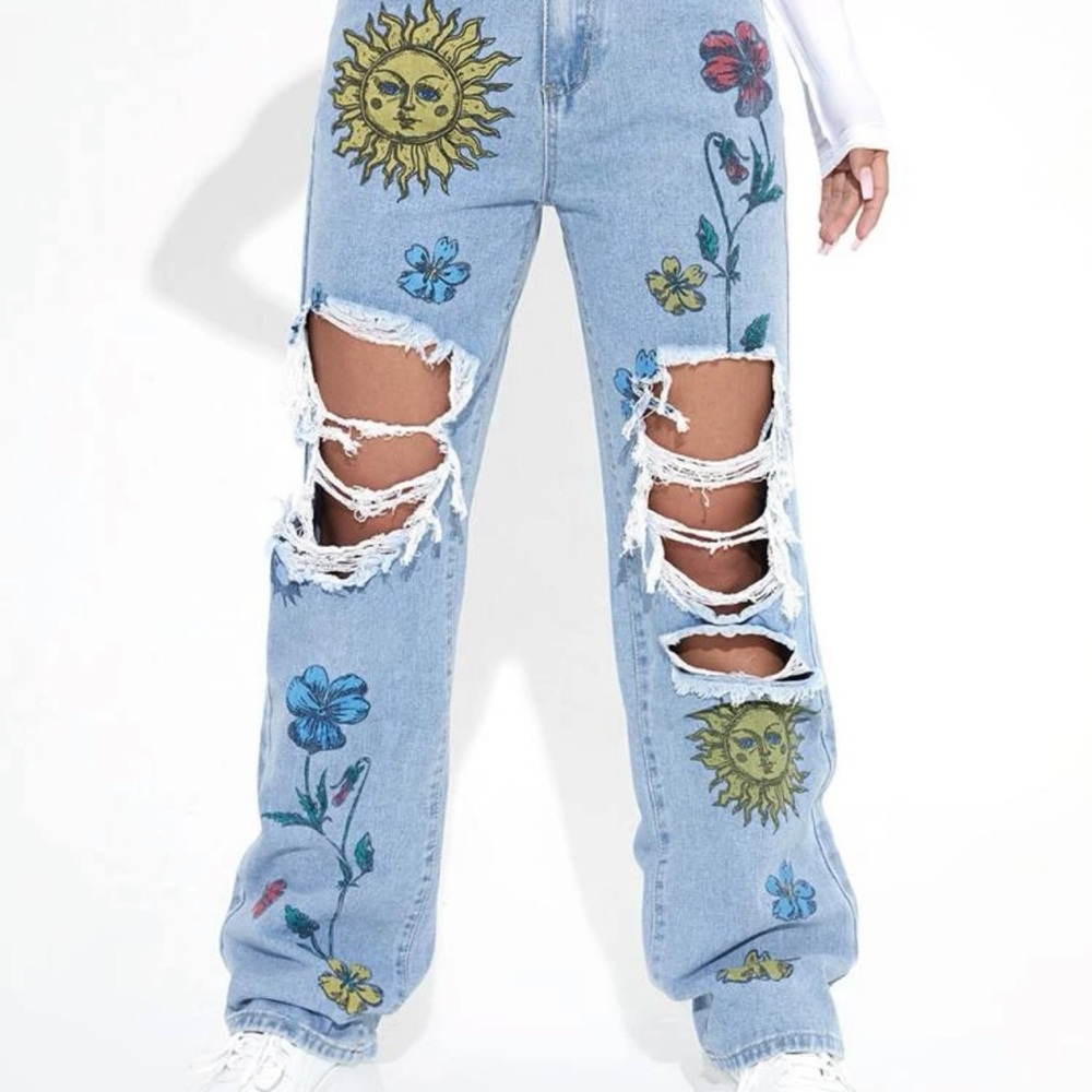 SHEIN ripped printed painting  pants